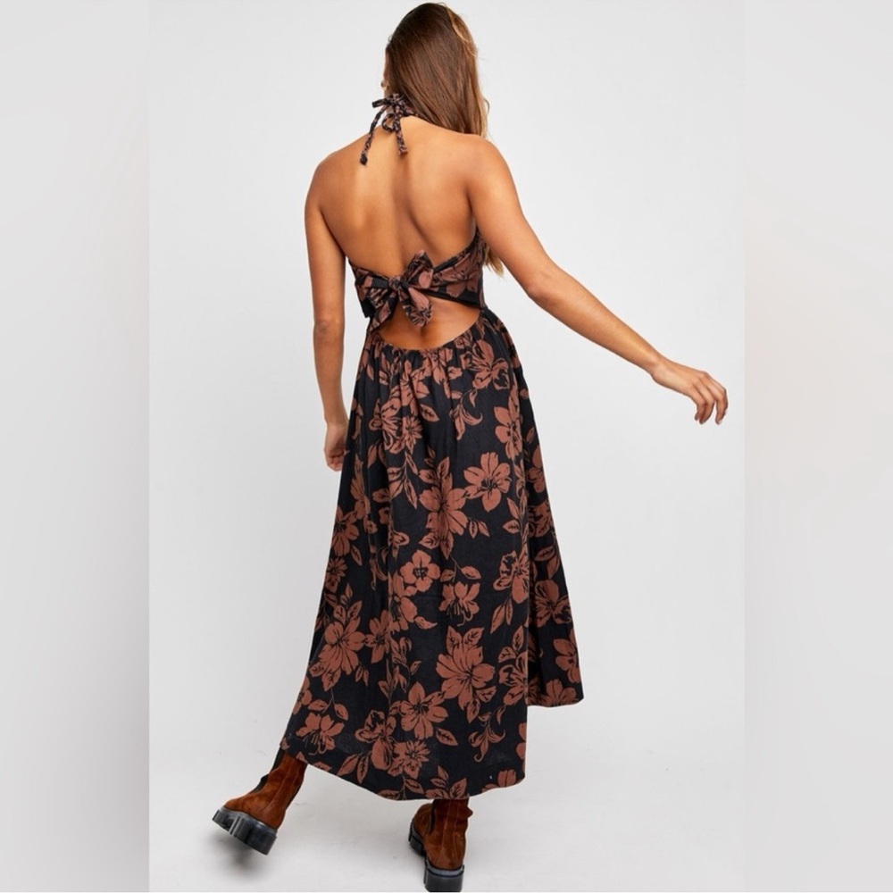 Free People Perfect Linen Sundress in Dark Combo Floral Size Large - Picture 5 of 11